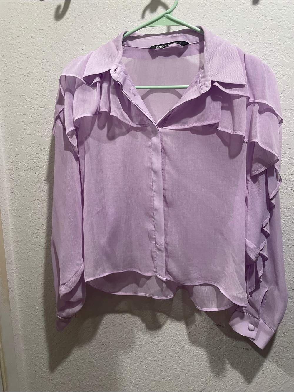 Zara Lilac Ruffle Button-Front Blouse